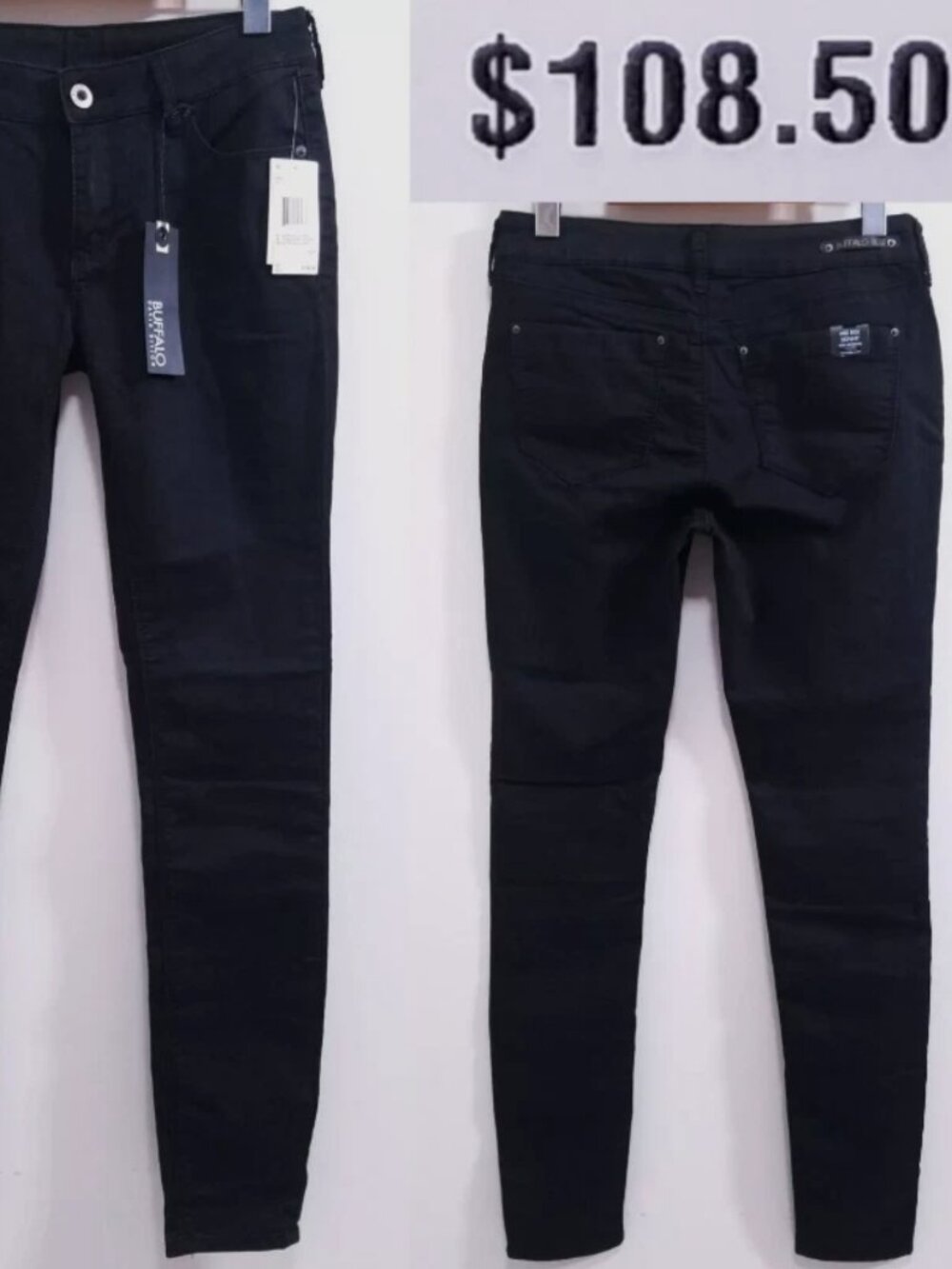 Buffalo Jeans Faye Onix Black Denim Pants Stretch Size 28 Skinny NWT 31" Inseam